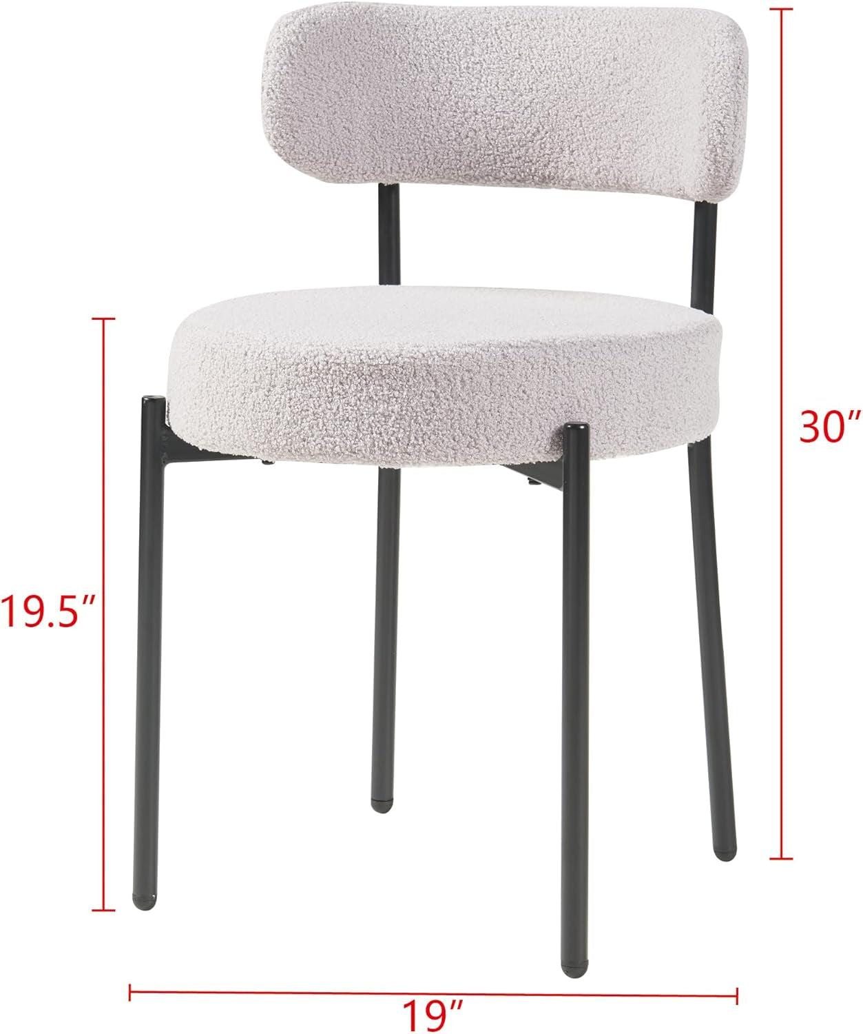 Modern Dining Room Chairs, Mid-Century round Upholstered Boucle Kitchen Dining Chairs with Black Metal Legs (4, Grey)-2