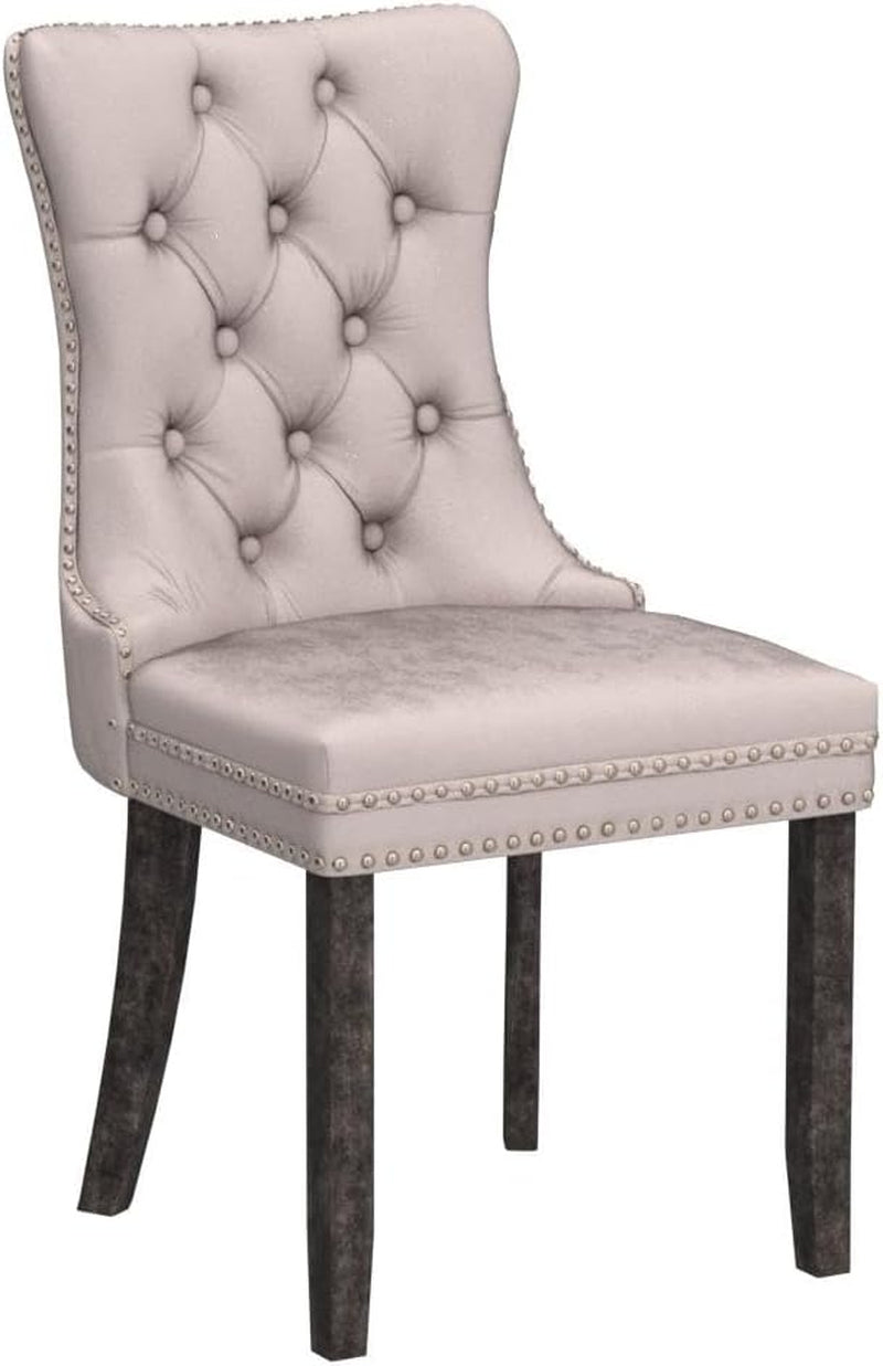Velvet Upholstered Dining Chairs Set of 4, Wingback Dining Room Chairs with Ring Pull Trim and Button Back, Luxury Tufted Dining Chair for Living Room, Bedroom, Kitchen (Beige)-3