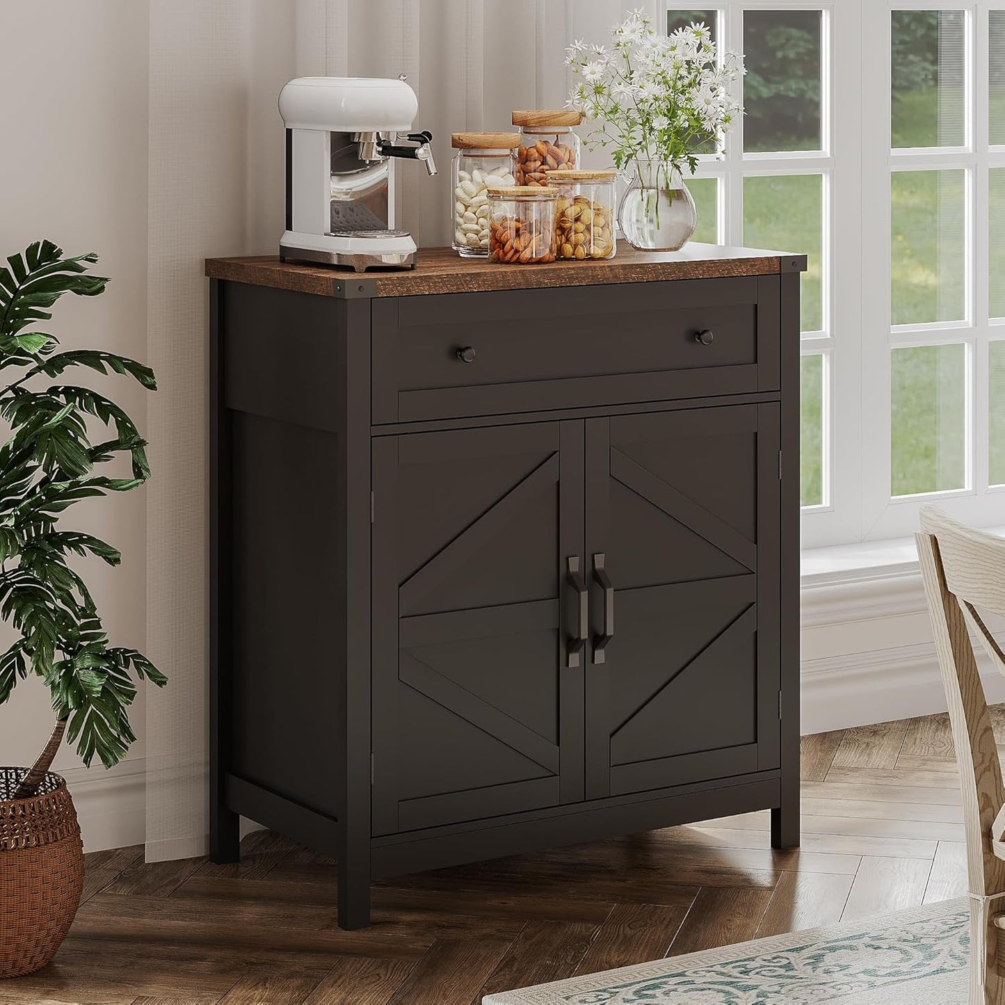 Kitchen Storage Cabinet, Coffee Bar Cabinet, Buffet Sideboard Cabinet with Drawer, Entryway Cabinet for Kitchen, Living Room, Black-3