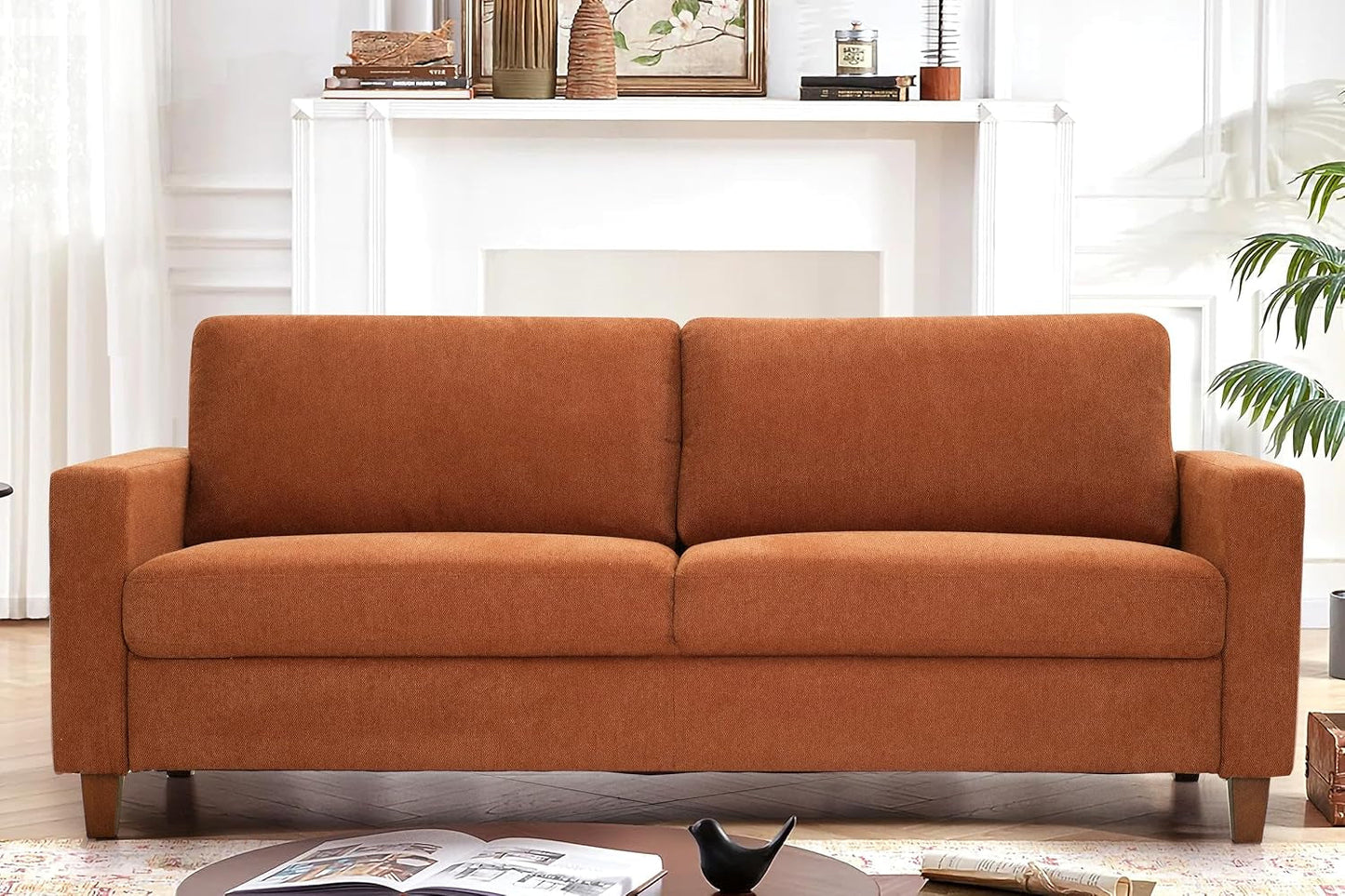 Miles 2 Piece Couch and Loveseat Sets with Reversible Back Pillows, Mid Century Modern Sofa for Small Spaces, Living Rooms, And, Apartments, Orange-3