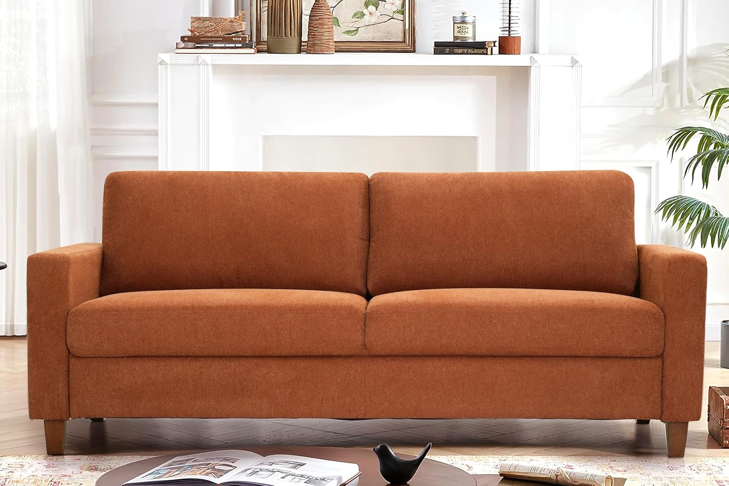 Miles 2 Piece Couch and Loveseat Sets with Reversible Back Pillows, Mid Century Modern Sofa for Small Spaces, Living Rooms, And, Apartments, Orange-3