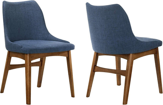 Azalea Blue Fabric and Walnut Wood Dining Side Chairs - Set of 2-1