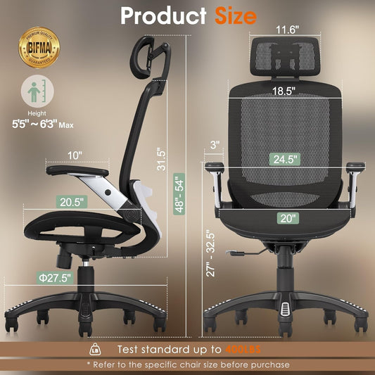 Big & Tall Mesh Office Chair, Ergonomic, Headrest, Tilt-1