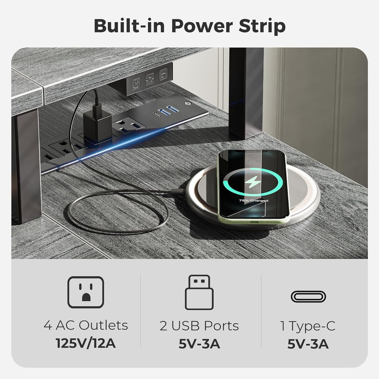 47 Inch Reversible L Shaped Desk with LED Lights & Power Outlets, Computer Desk with Shelves & Monitor Stand, Gaming Desk with Drawer, Home Office Desk Corner Desk, Grey-4