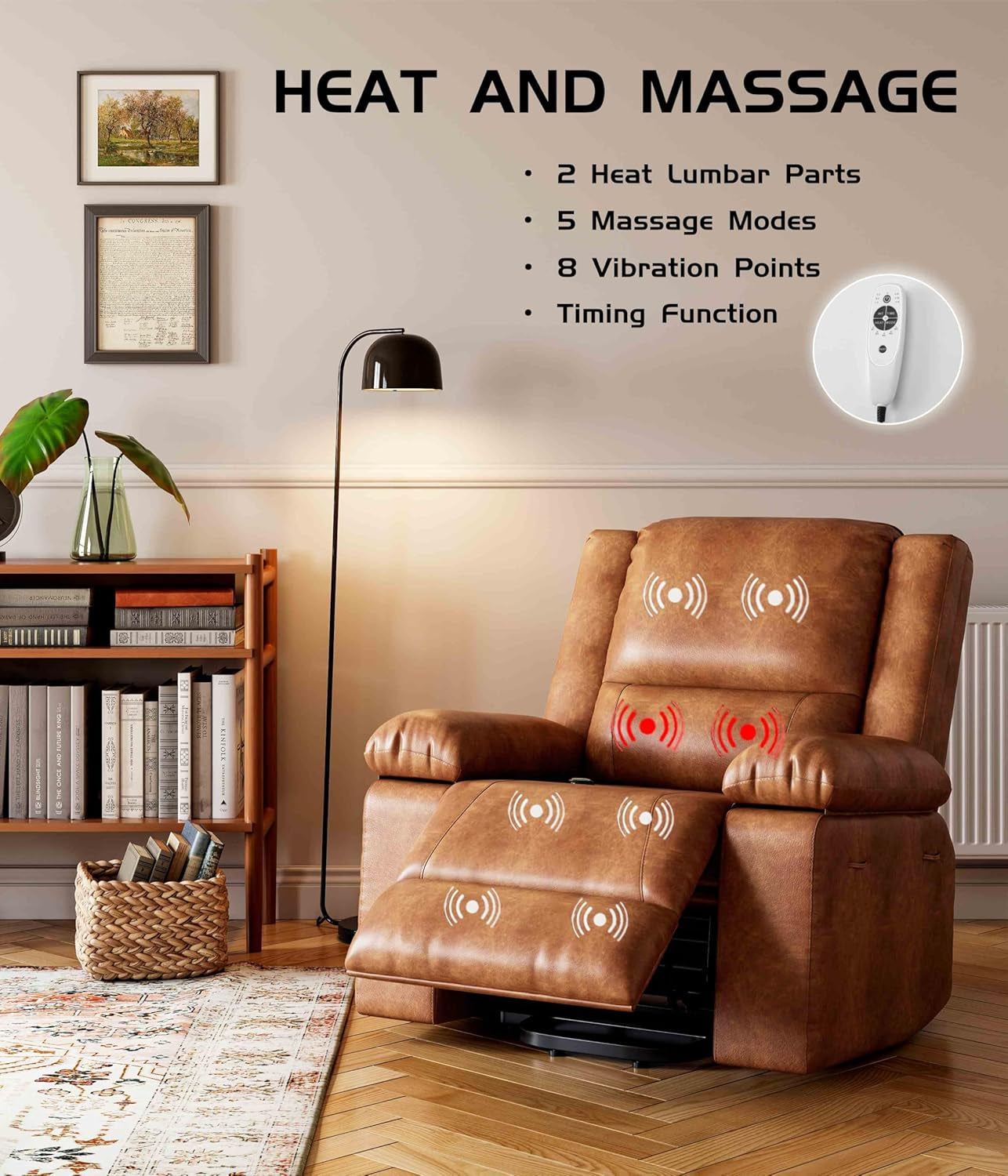 Oversized Wide Power Lift Recliner Chair - Heat and Massage, Adjustable Back and Legs, PU Leather Electric Lift Chair Designed for the Elderly and People with Mobility Impaired-4