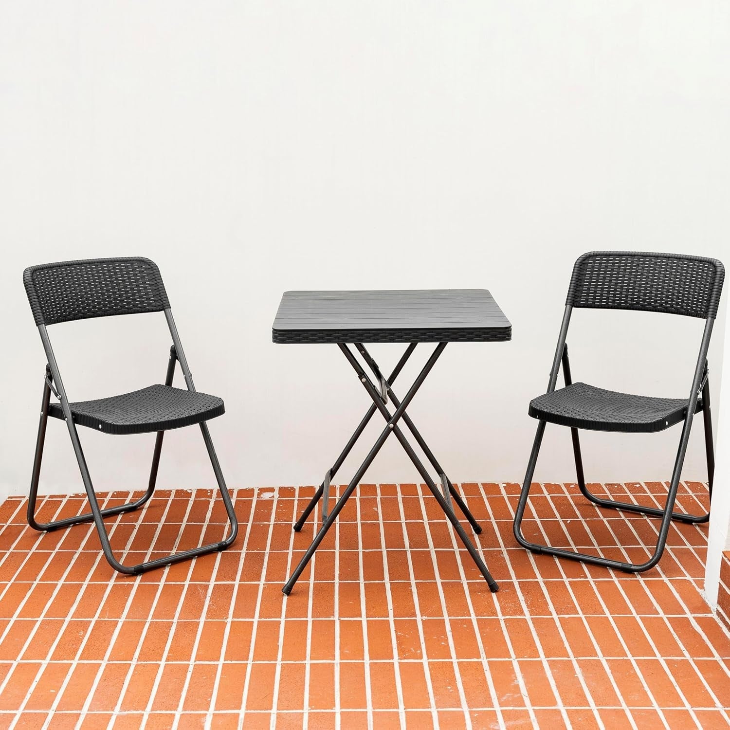 3 Piece Outdoor Folding Patio Set, Weather-Resistant Rattan Folding Patio Table and Wicker Patio Chairs for Indoors and Outdoors, Backyard, Pool, Lawn, Porch, Balcony, Black-1