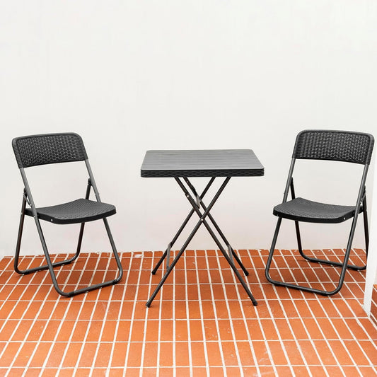 3 Piece Outdoor Folding Patio Set, Weather-Resistant Rattan Folding Patio Table and Wicker Patio Chairs for Indoors and Outdoors, Backyard, Pool, Lawn, Porch, Balcony, Black-1