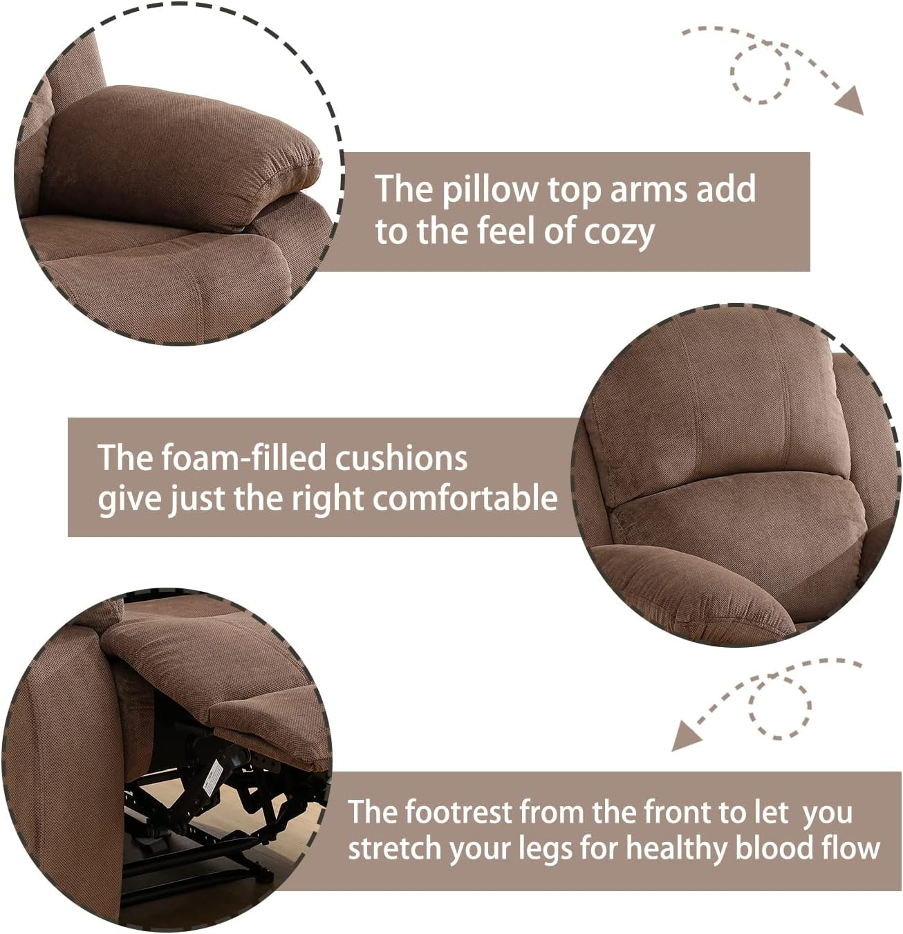 Recliner Sofa Set Living Room Furniture, Corduroy Fabric Reclining Sofa Set, Recliner Couch Set with Cup Holders for Office Home (Sofa and Chair Set, Brown)-2