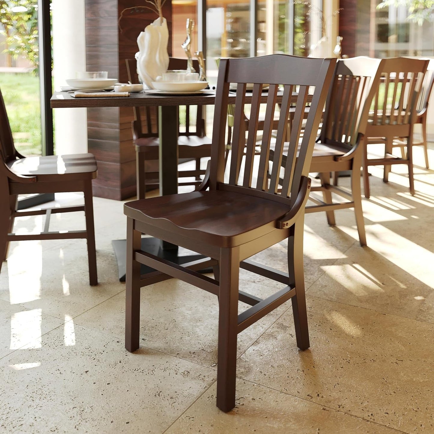 Hercules Series School House Back Mahogany Wood Dining Chair, Traditional Elegant Wood Restaurant Chair, Walnut Wood-1