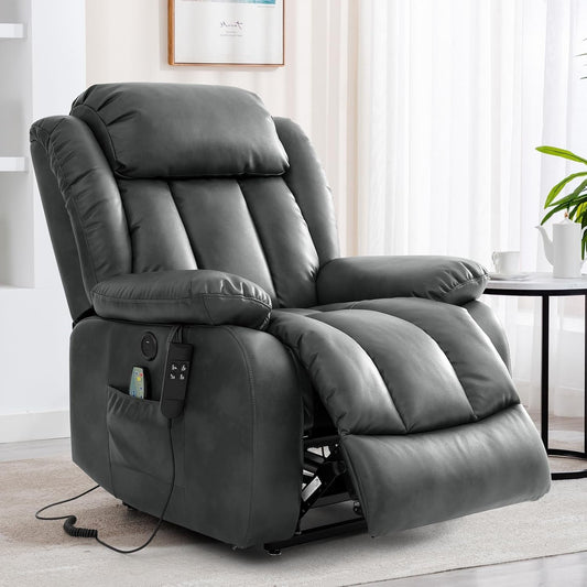 Dual Motor Large Power Lift Recliner Chair Recliners for Elderly, Infinite Position Recliner Chair with Heat and Massage, Breathable Leather(Gray)-0