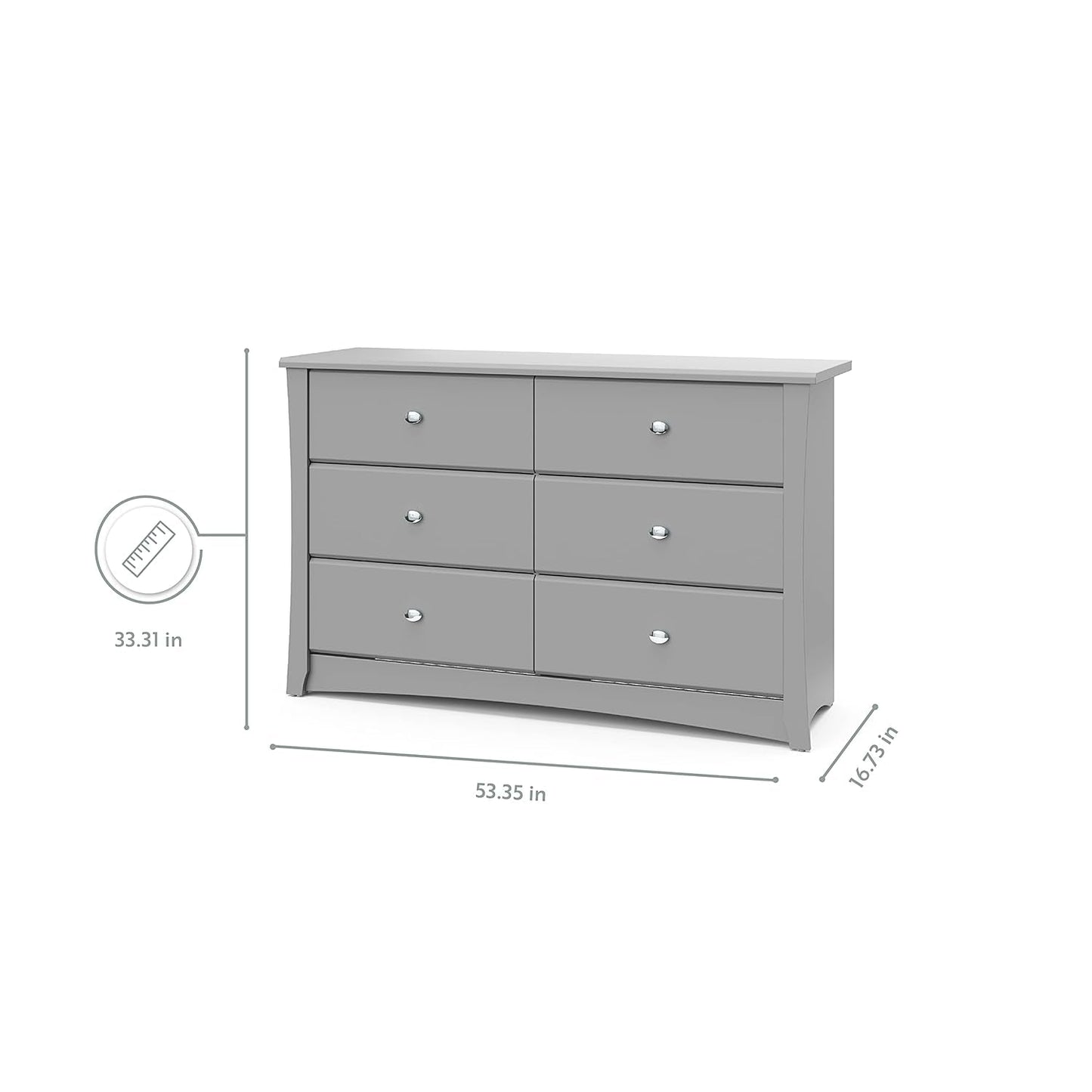Crescent 6 Drawer Double Dresser (Pebble Gray) – GREENGUARD Gold Certified, for Nursery, Dresser, Kids Nursery Organizer, Chest of Drawers-2