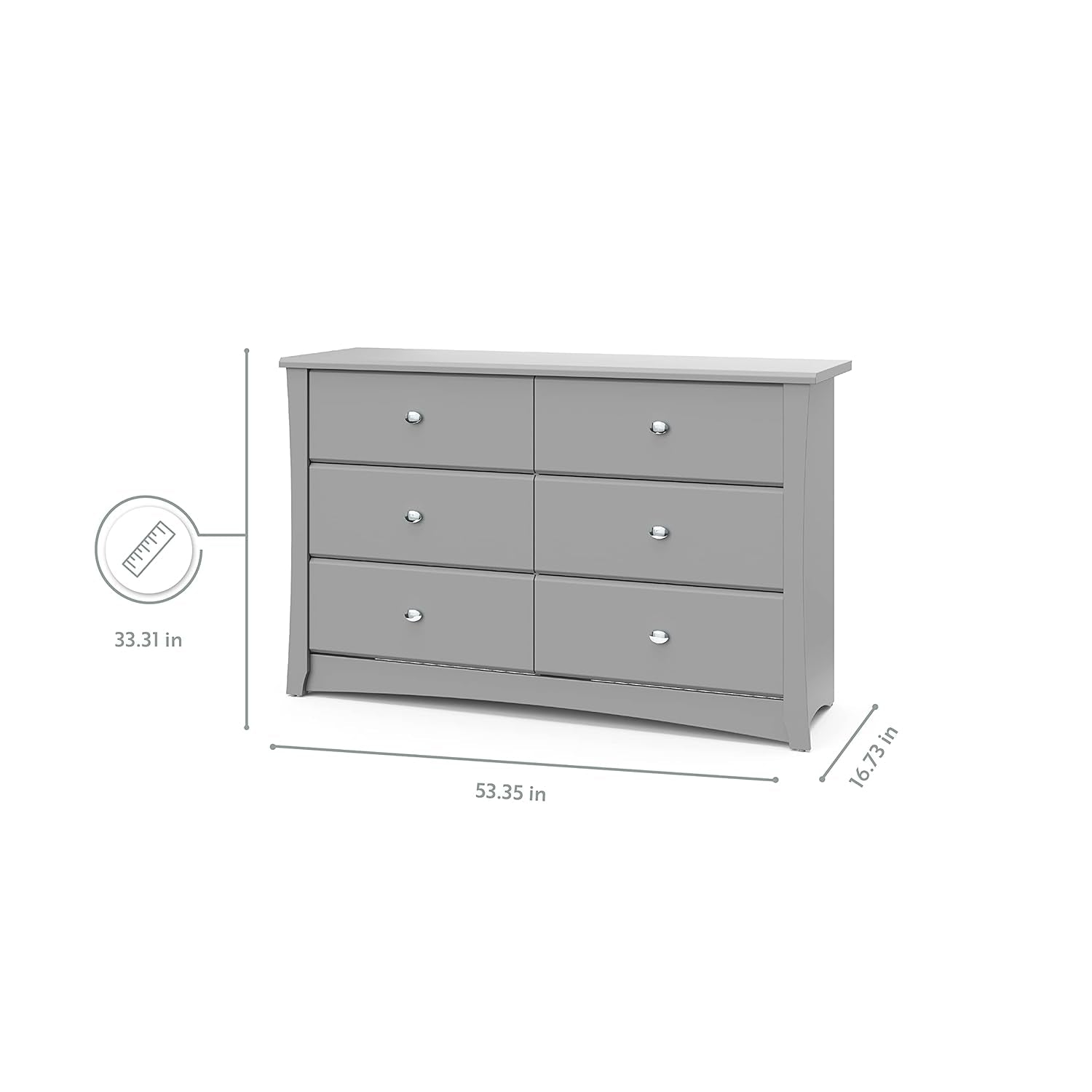 Crescent 6 Drawer Double Dresser (Pebble Gray) – GREENGUARD Gold Certified, for Nursery, Dresser, Kids Nursery Organizer, Chest of Drawers-2