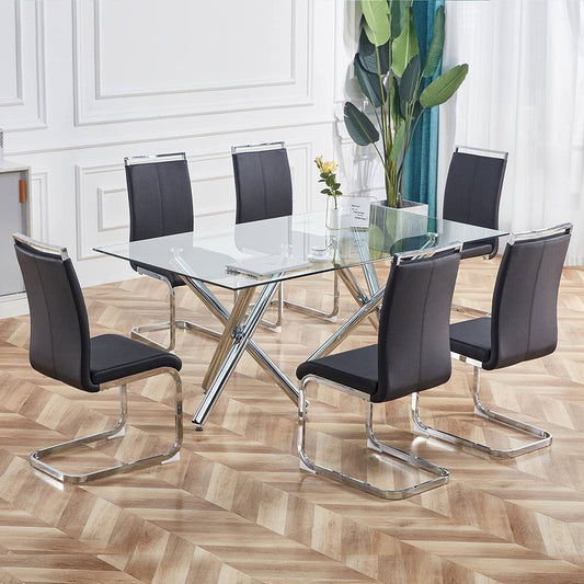 Modern High-Back Faux Leather Dining Chairs, Set of 4, Black-1