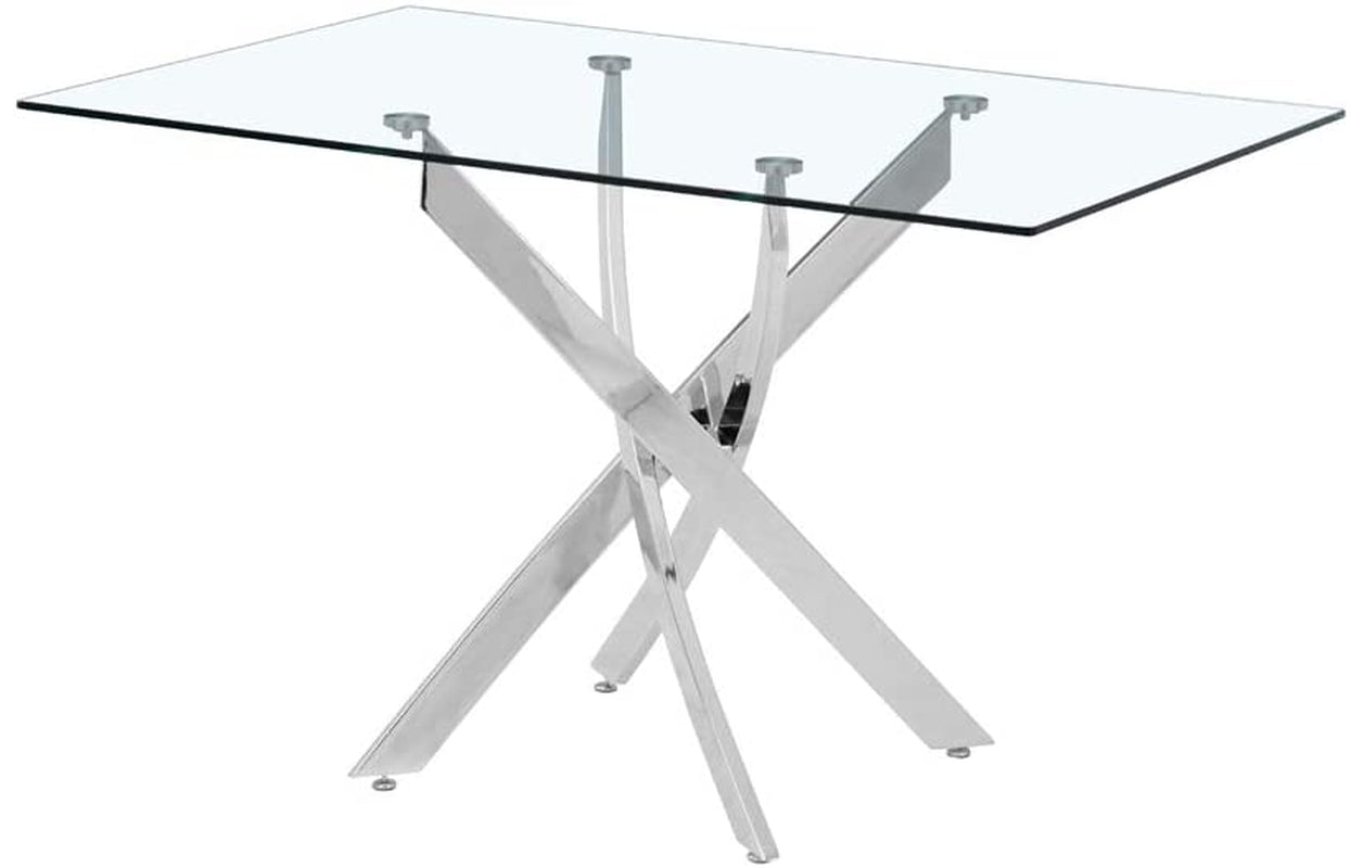 Tempered Glass Dining Table with Chromed Legs (White)-1