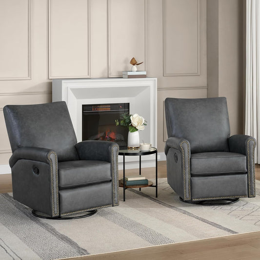 Large Leather Recliner Chair Faux Swivel Rocker for Adults Manual Sofa for Living Room Bedroom Home Theater Seating-1