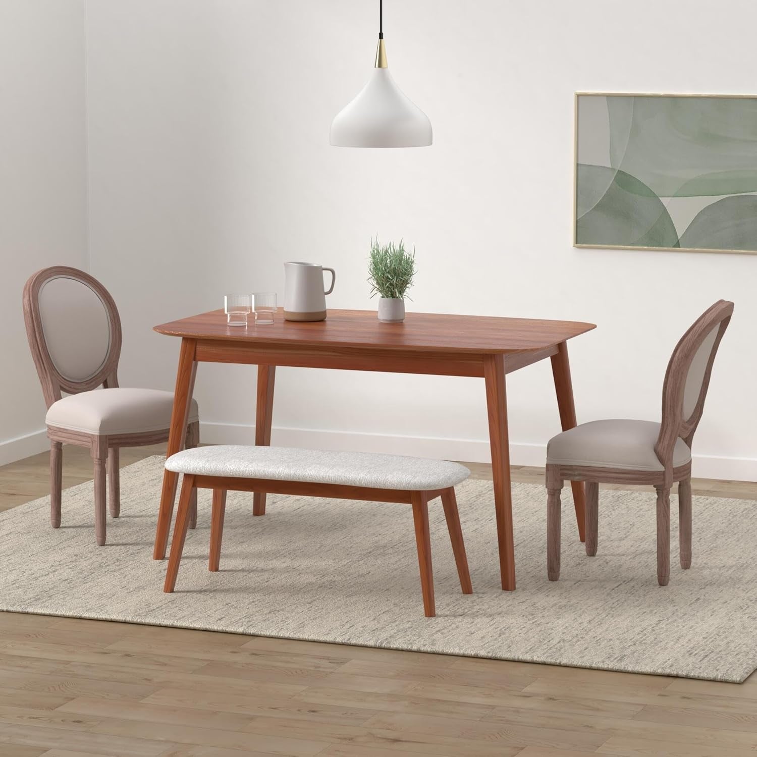 French Country Dining Chairs Set of 4, Vintage Louis Chairs with Curved Backrest and Beautifully Carved Solid Wood Frame Farmhouse Dining Chairs for Living Room, Kitchen, Restaurant-1