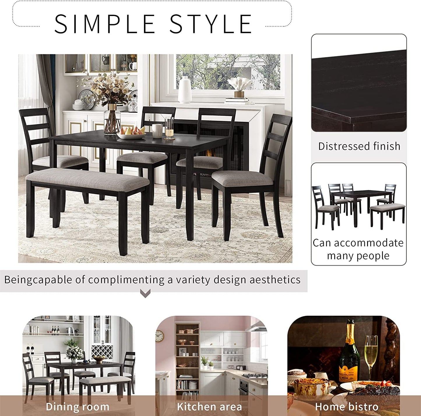 6 Piece Rectangle Dining Table Set-3