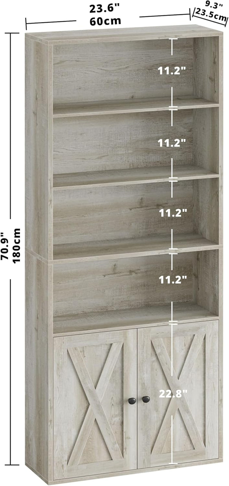 Industrial Bookshelves and Bookcases with Doors Floor Standing 6 Shelf Display Storage Shelves 70 in Tall Bookcase for Home Office, Living Room-2