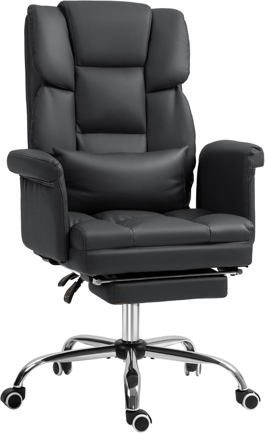 Executive Office Chair with Footrest and Lumbar Support, PU Leather Ergonomic Office Desk Chair, Reclining and Swivel Chair, Black-0