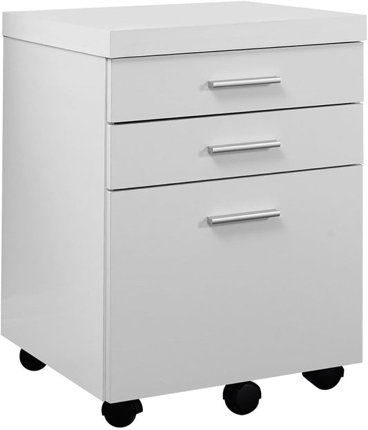 White Hollow-Core 3 Drawer File Cabinet on Castors-0