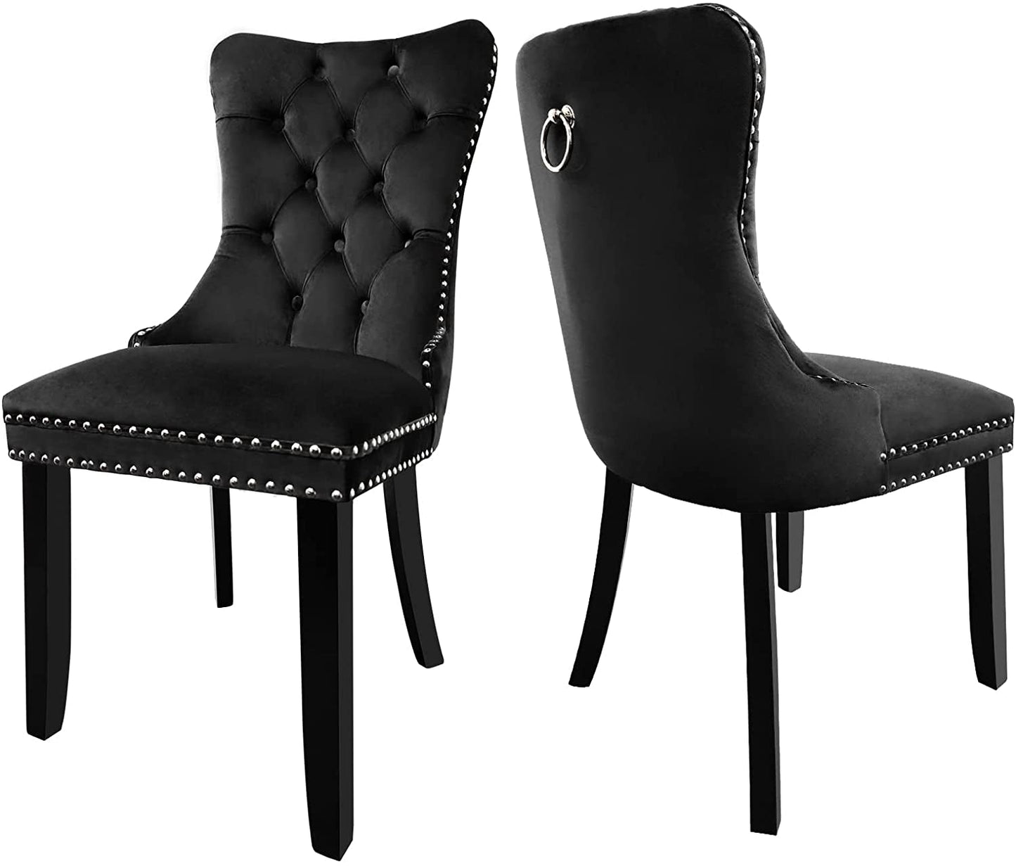 Solid Wood Dining Chairs with Nailhead Back (Set of 2, Black)-3