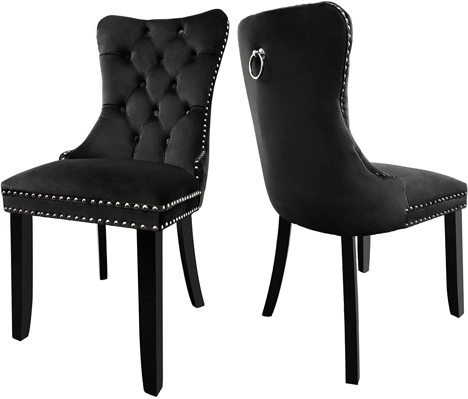 Solid Wood Dining Chairs with Nailhead Back (Set of 2, Black)-3