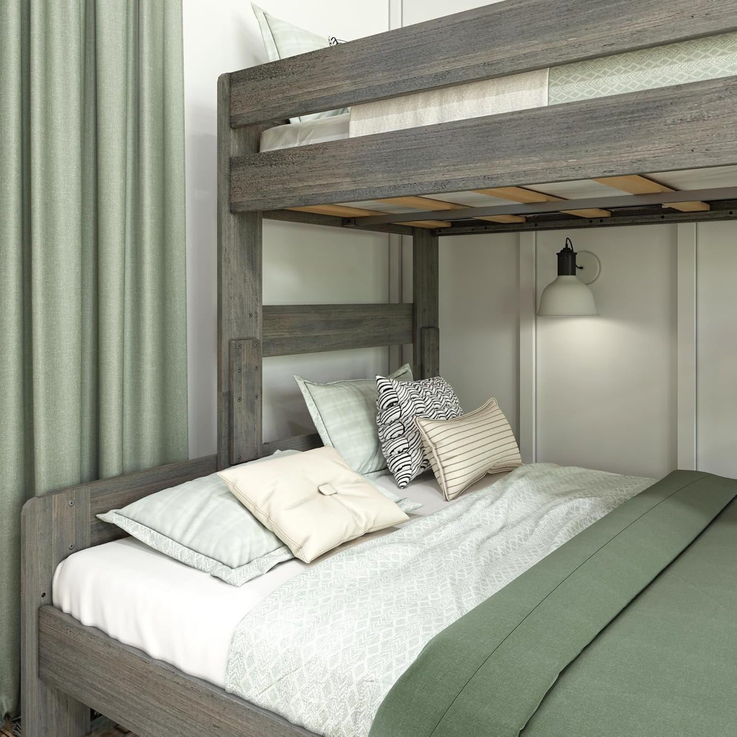 Bunk Bed, Twin Xl-Over-Queen Bed Frame for Kids, Solid Wood for No Box Spring Needed, Driftwood-2