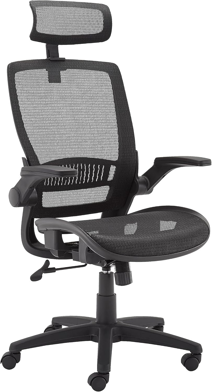 Ergonomic High-Back Desk Chair, Comfortable Flip-Up Armrests, Contoured Mesh Seat, Swivel, Black, 25.5"D X 26.25"W X 49.25"H-0