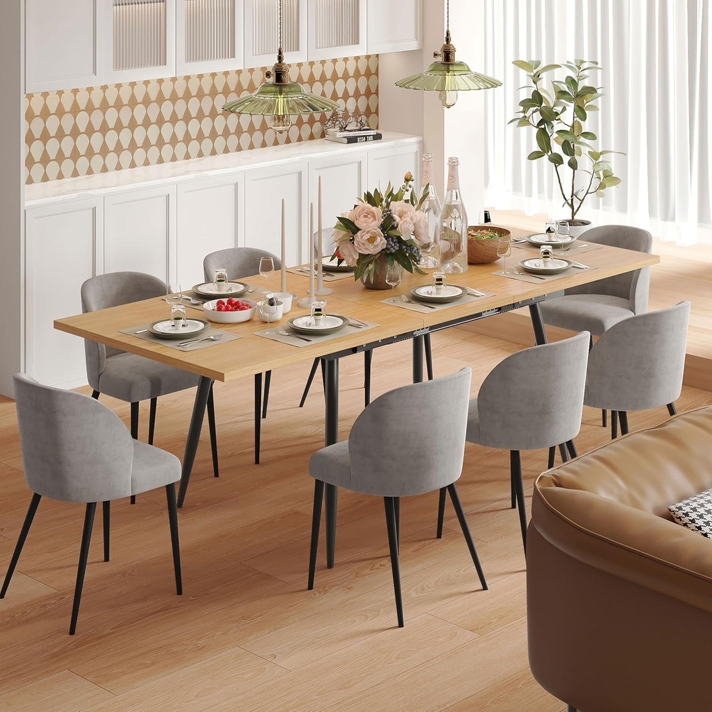 75" X 32" Extendable Dining Table - Rectangle Wooden Table Top with Metal Legs, Space-Saving Extendable 59" to 75" Dining Kitchen Table (Rectangle, Natural)-1