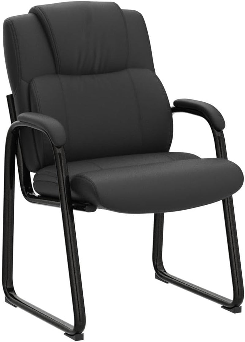 Black Leather Guest Chairs, Padded Arms, Sled Base, 2-Pack-4
