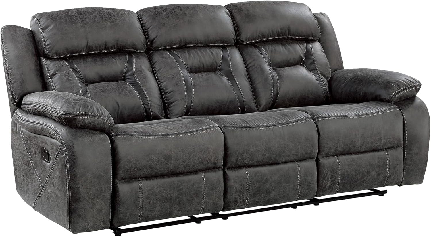 Reclining Couch, Polished Microfiber Manual Double Recliner Sofa, Gray-2