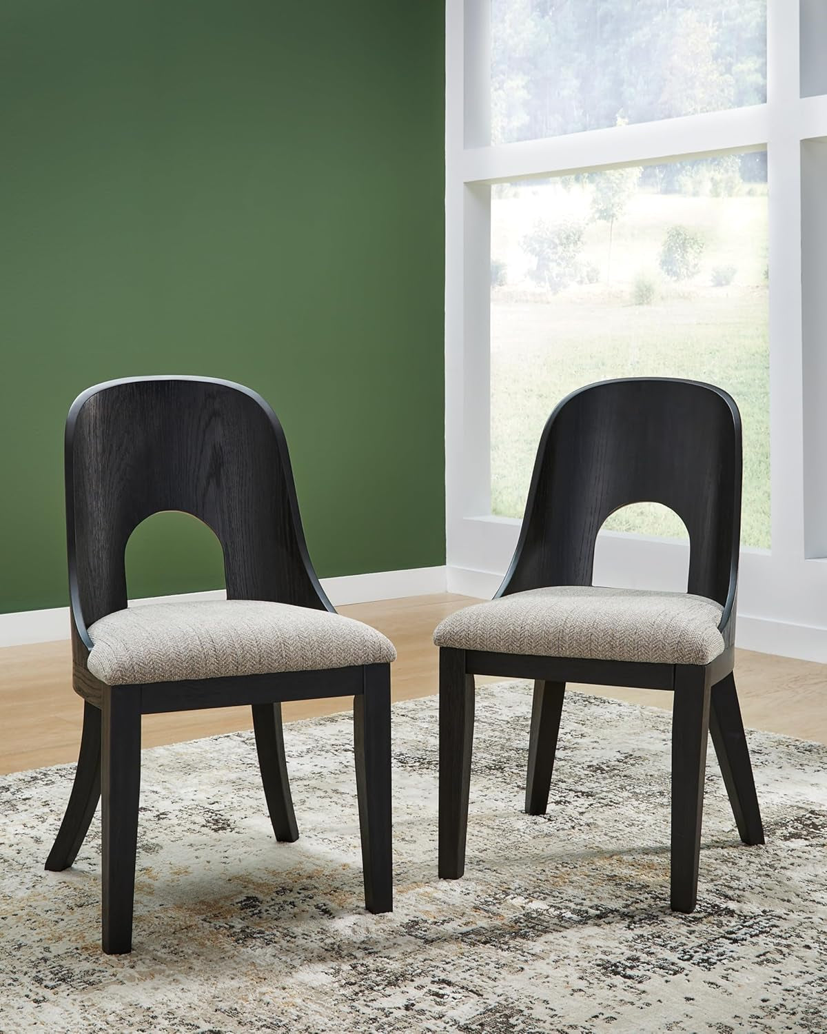 Rowanbeck Contemporary Armless Herringbone Upholstered Dining Chair, Set of 2, Black & Light Gray-1