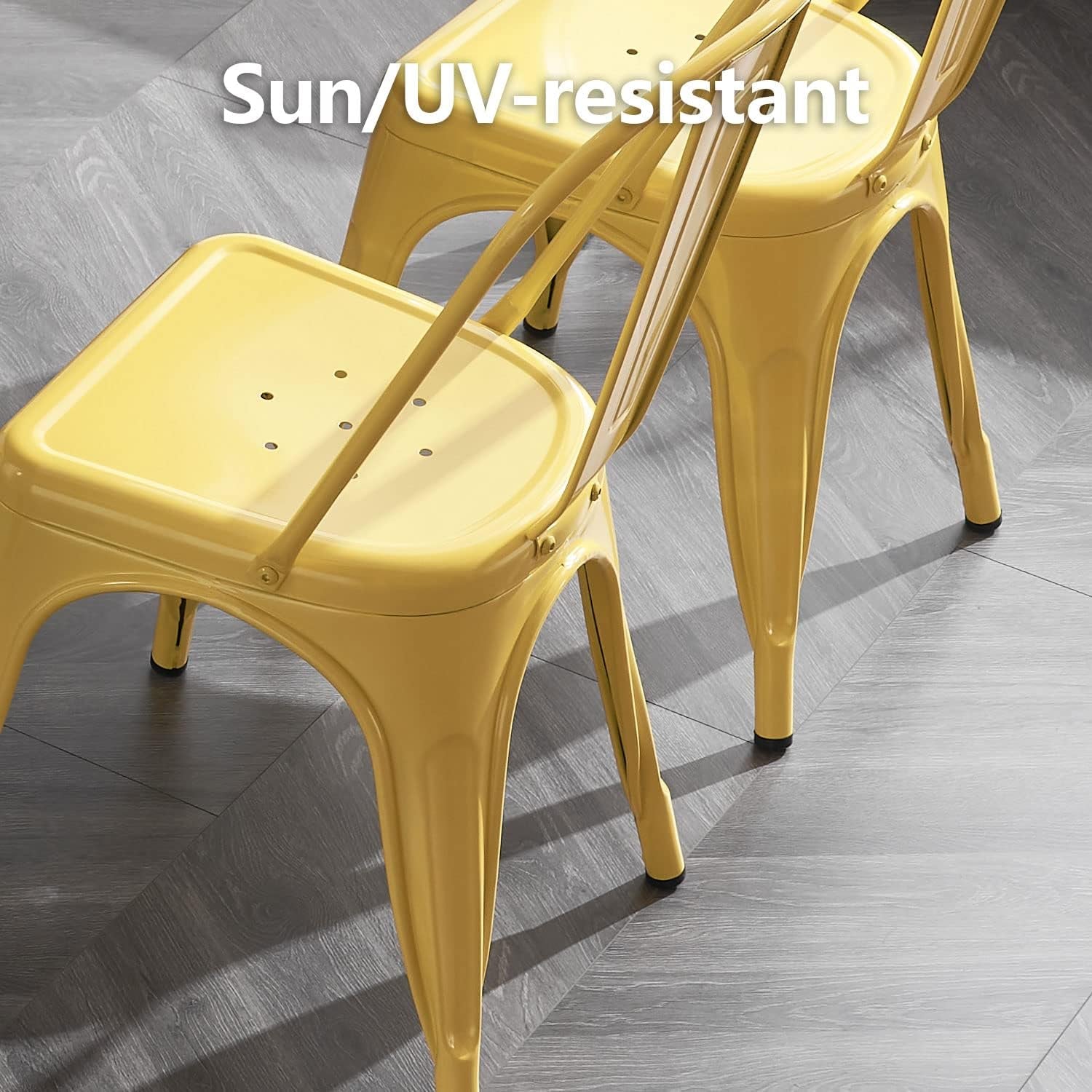 Metal Dining Chair Farmhouse Tolix Style for Kitchen Dining Room Café Restaurant Bistro Patio, 18 Inch, Stackable, Waterproof Indoor/Outdoor (Sets of 4) (Steel Seat, Yellow)-4