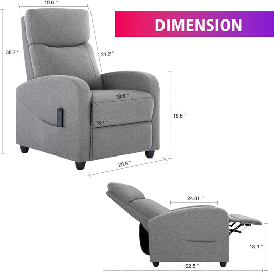 Massage Modern Adjustable Heated Recliner Home Theater Single Sofa Chair Lounge with Padded Seat, Grey-1