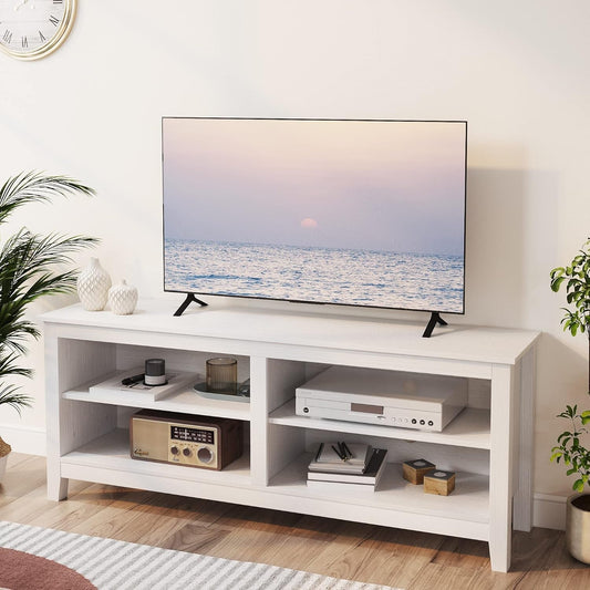 TV Stand for 65 Inch TV with Storage,Modern TV Entertainment Center for Bedroom,Tv Media Console Table with 4 Open Storage Shelve,55 Inch Wood TV Cabinet White-0
