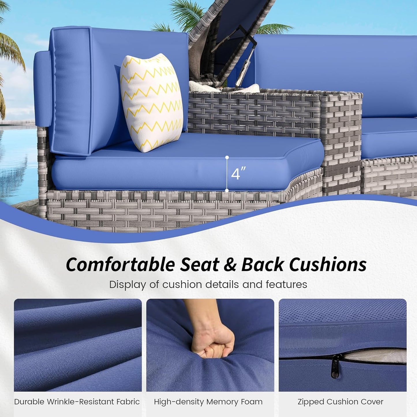 Patio Sectional Furniture Outdoor 7-Piece Grey Rattan Curved Sofa Set with Storage Table,Pillows,Fit for Pool Backyard Balcony Porch Lawn(Navy)-3