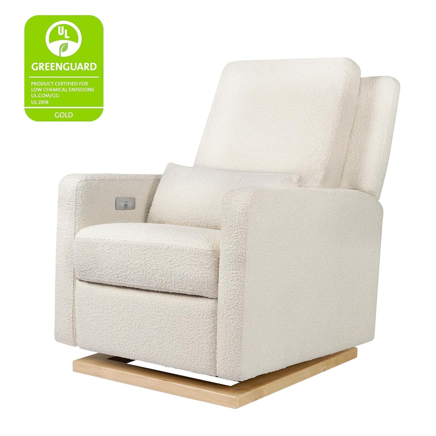 Sigi Electronic Power Recliner and Glider with USB Port in Ivory Boucle with Light Wood Base, Greenguard Gold and Certipur-Us Certified-3