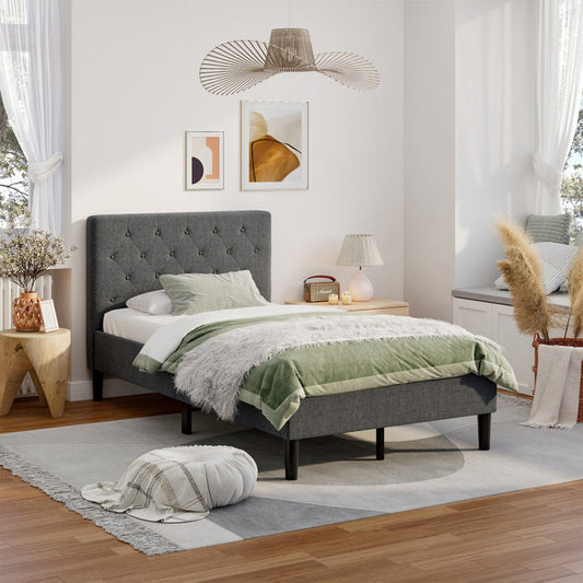 Upholstered Bed Base with Button Stitched Headboard-0