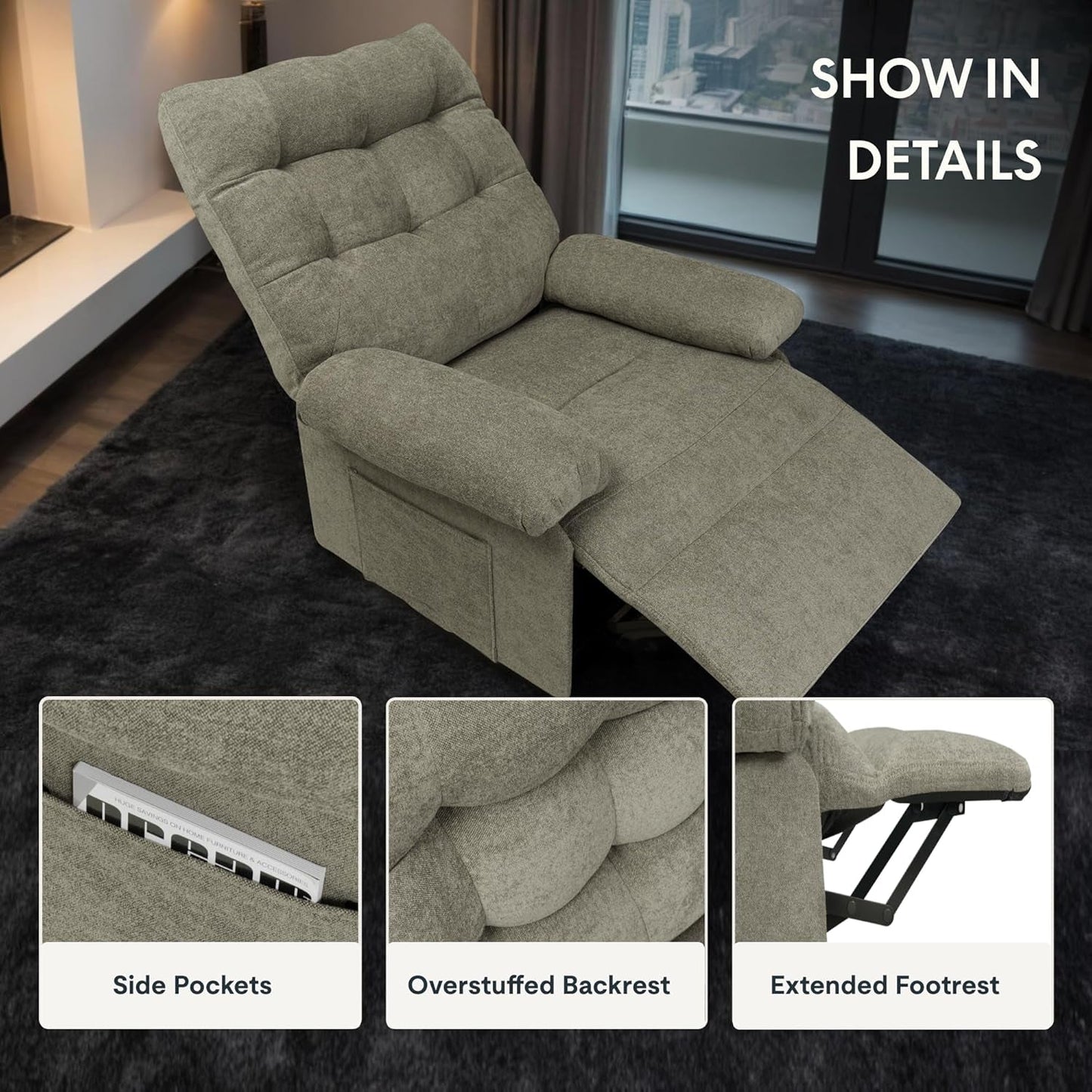 XS1 Dual Motor Power Recliner Chair - Independent Foot&Backrest Control, Electric Reclining Sofa W/Infinite Position Adjustment, Living Room, Taupe-3