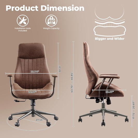 Ergonomic Office Chair,Modern Computer Desk Chair,High Back Suede Fabric Desk Chair with Lumbar Support for Executive or Home Office (Dark Coffee)-1