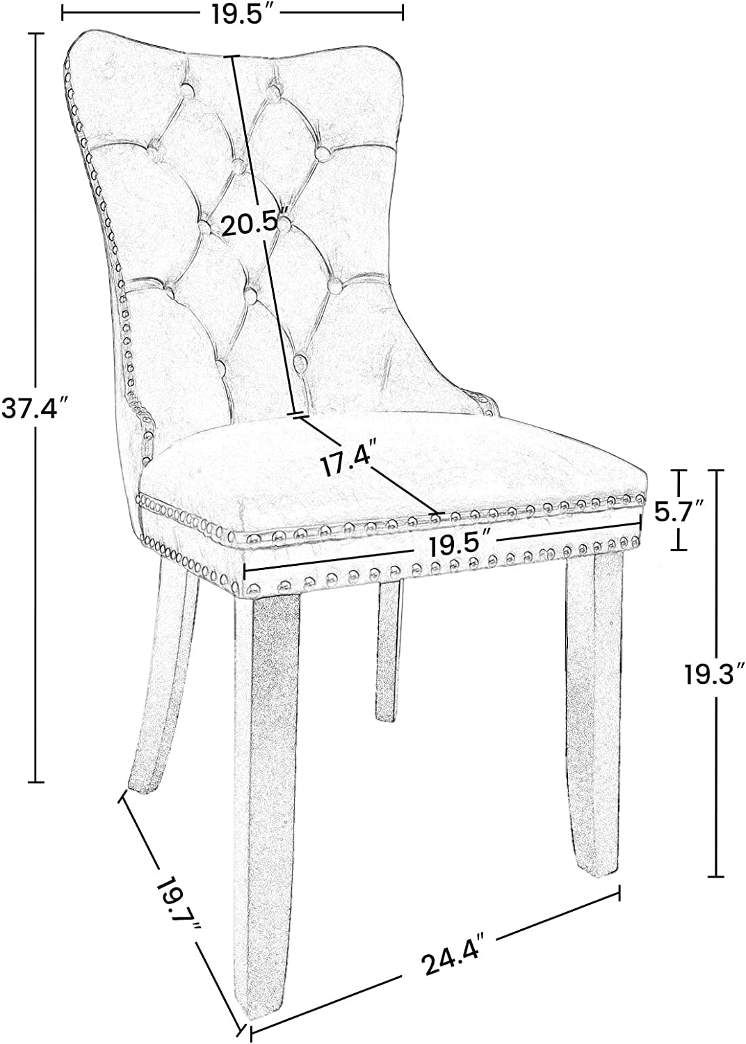 Solid Wood Dining Chairs with Nailhead Back (Set of 2, Orange)-2