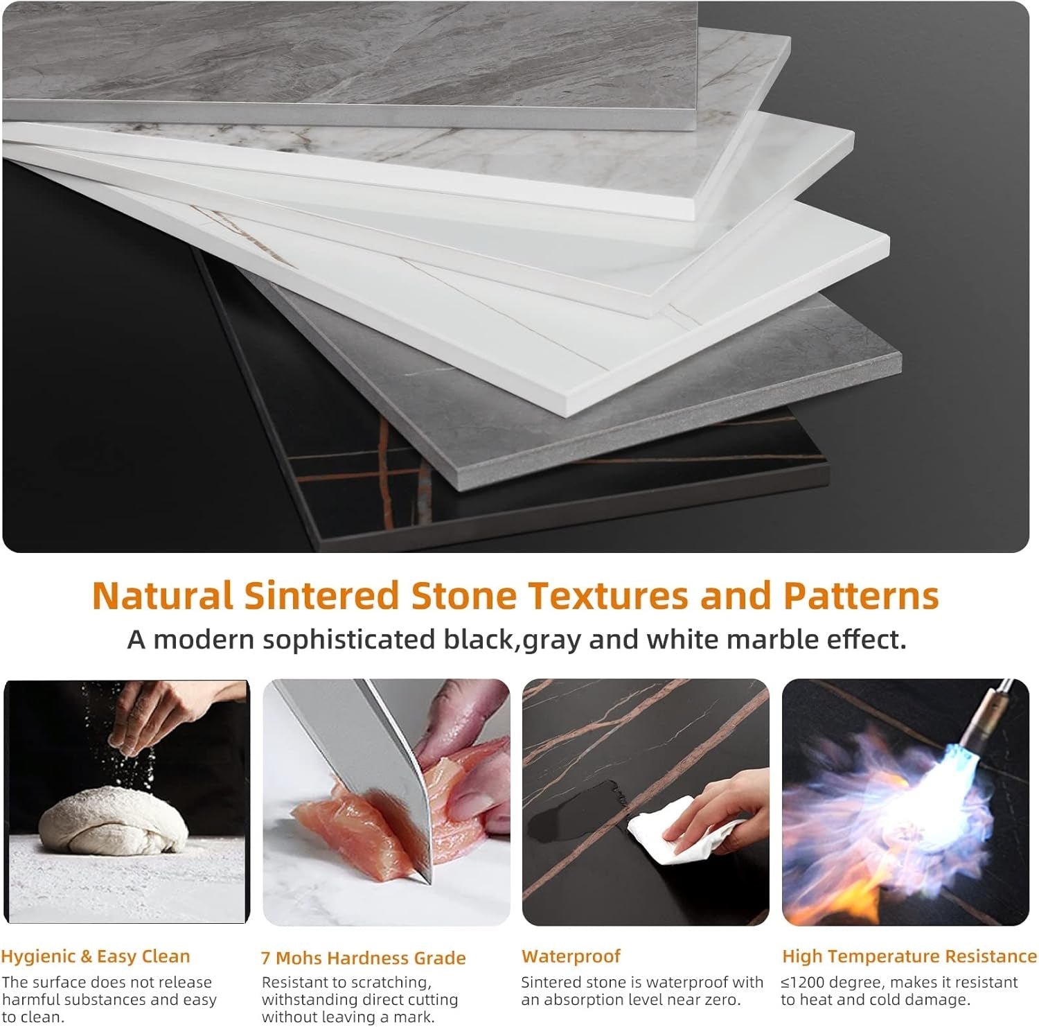 Square Kitchen Dining Table: Sintered Stone Dining Room Table Modern Coffee Table Marble Table with Stable Metal for Kitchen Living Room Office Patio Seaside, 31.5X31.5X29.92 Inch-3