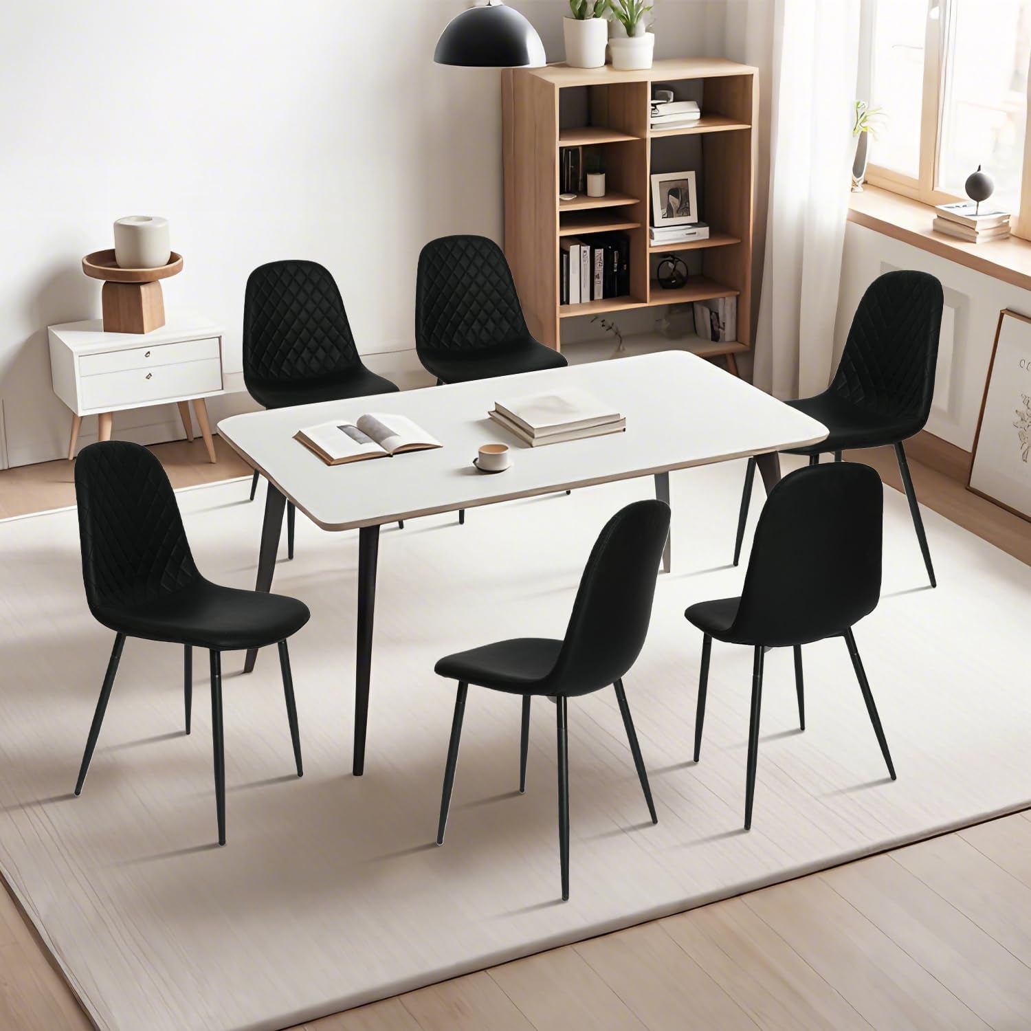 Modern Black Dining Chairs Set of 2, PU Leather Dining Room Chairs Upholstered Accent Chairs with Metal Legs for Kitchen, Living Room, Black-3