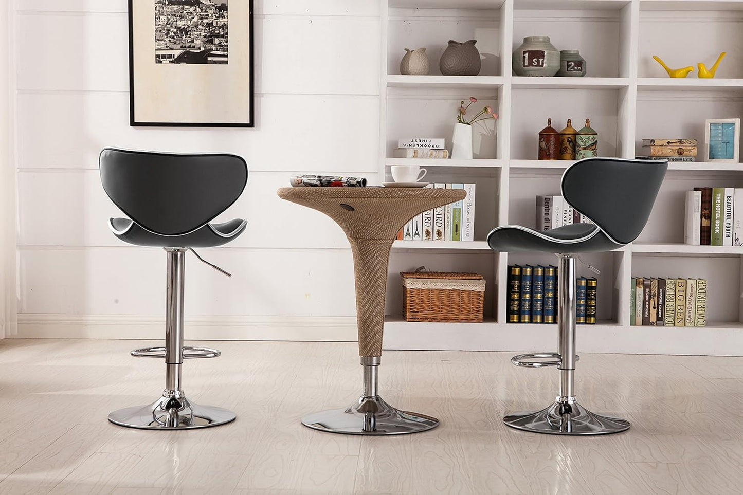Masaccio Cushioned Leatherette Upholstery Airlift Swivel Barstool, Set of 2, Grey-4
