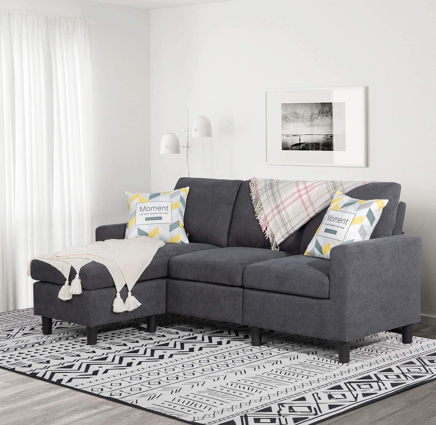Linen L-Shaped Sectional Sofa-0