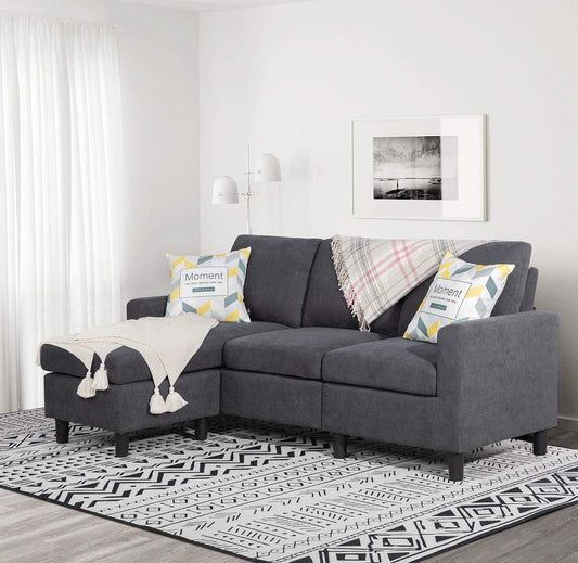 Linen L-Shaped Sectional Sofa-0