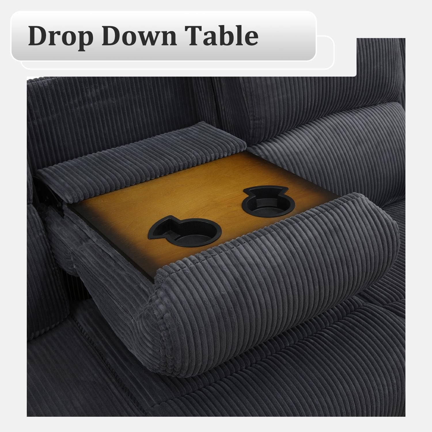 Recliner Sofa Set Living Room Furniture, Flannel Fabric Reclining Sofa Set, Recliner Couch Set with Cup Holders and Storage Console (3 Pieces Living Room Furniture Set, Dark Grey)-4