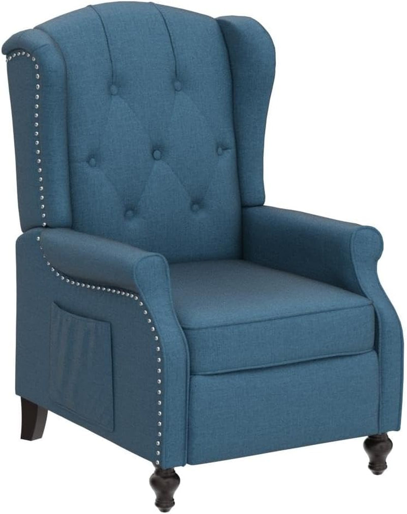 Wingback Recliner Chair with Massage and Heat Tufted Fabric Push Back Recliner Chair for Living Room Vintage Recliner Chair with Remote Control, Padded Cushion, Backrest, Wooden Legs-3