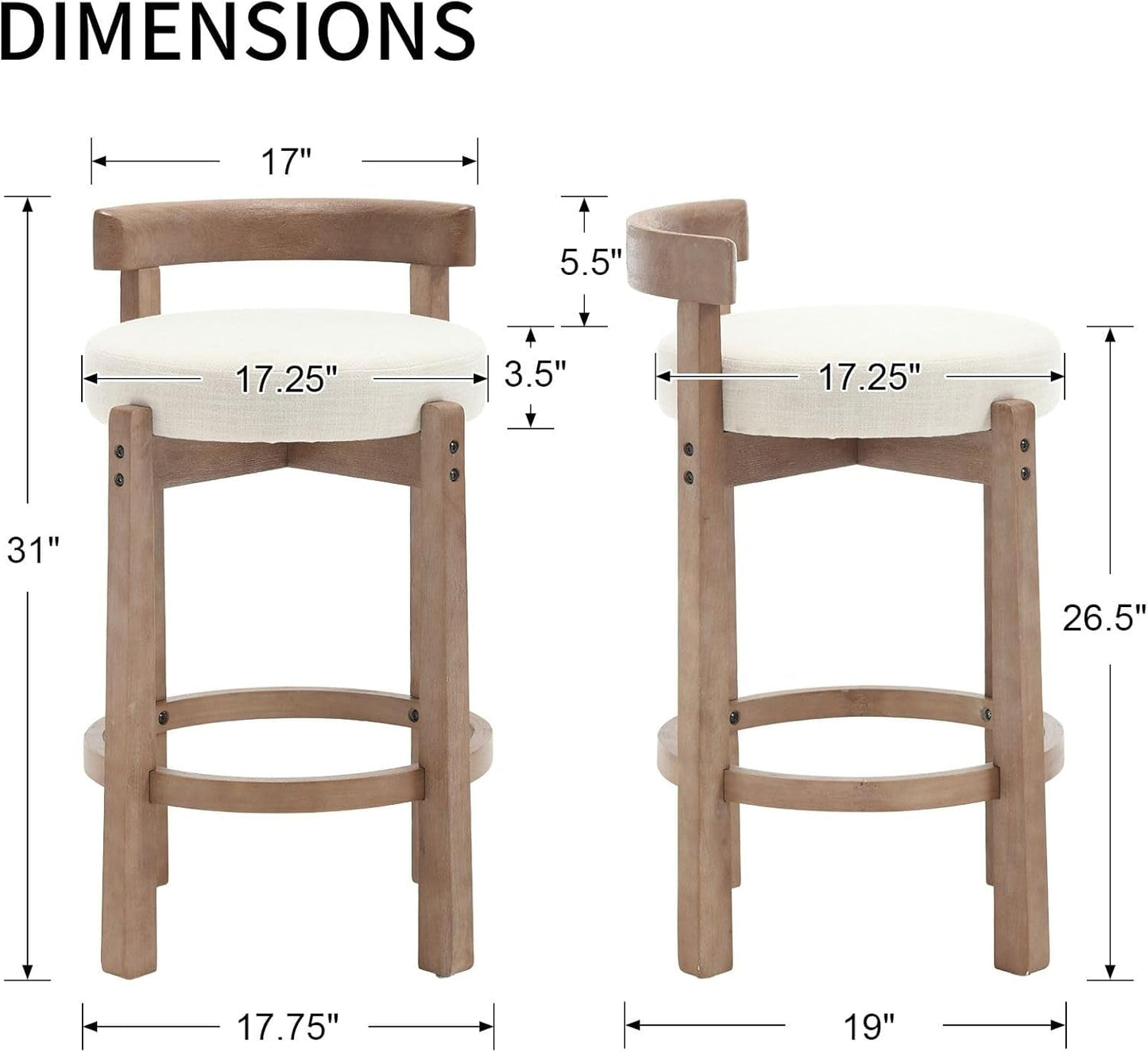 Beige Modern Wood Counter Stools (Set of 2)-2