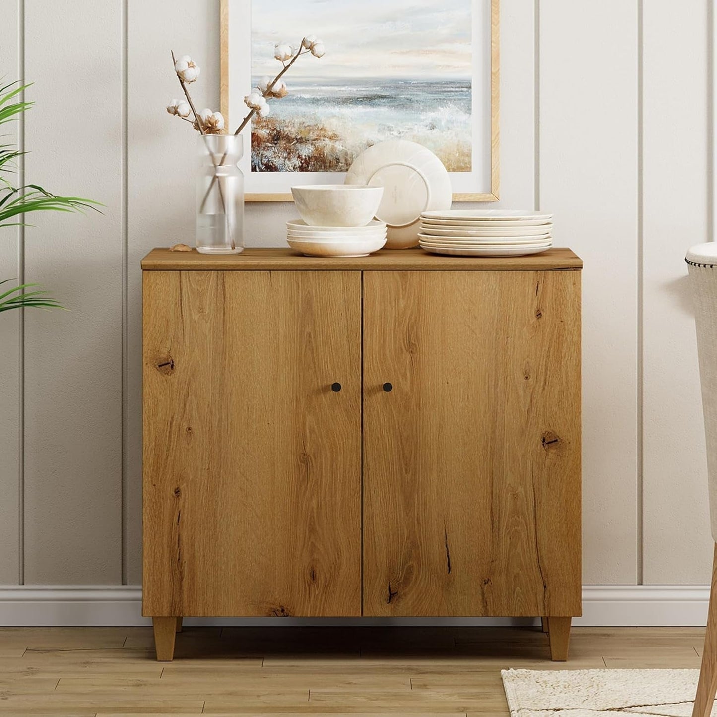 Oak Brown 35" Wide Sideboard Buffet Storage Cabinet-1